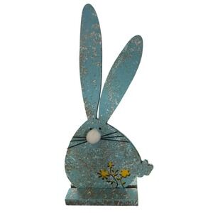 Regency International Wood Cut Bunny Decor Blue Silver 8 Inch Very Good Rustic